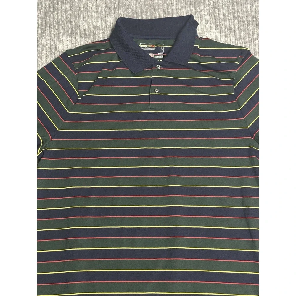 RLX Ralph Lauren Polo Shirt Mens Large Navy Multicolor Stripe Golf Performance
